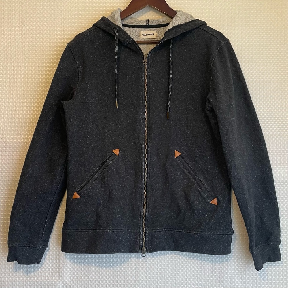 TAYLOR STITCH Men's Apres Hoodie Navy Organic Cotton Size 40 Medium Full Zip